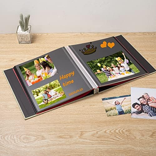 Photo Album Self Adhesive Scrapbook 3x5 4x6 5x7 6x8 Magnetic Album DIY Scrap Book 11x10.6 Inch 40 Black Sticky Pages Linen Cover DIY Photo Album(Grass Green) - Image 2