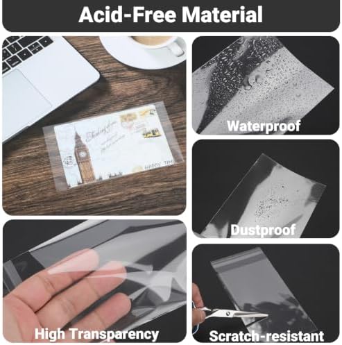 25 Pack Archival Photo Sleeves 3.9x6.5" - Acid Free Crystal Clear Plastic Bags Self Adhesive, Clear Paper Sleeves Protector, Plastic Covers for Paper Photo Prints Cardstock - Image 3