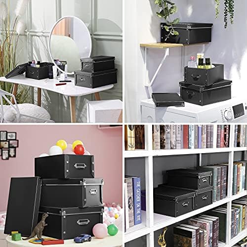 SEEKIND Storage Box, Decorative Storage Bins with Lid,3 in 1 Set,Plastic,with Handles,Press-Stud Fastening,Moisture-proof,Foldable for Space Saving Storage,for Clothes,Cosmetic,Blankets (Black) … - Image 3