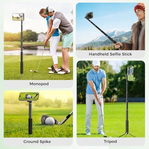 Golf Selfie Stick Tripod & Ground Spike to Record Swing, Phone Mount Golf Spike& Tripod, Strong Magnetic Mount, 11.4–47in Adjustable Pole, 1/4" Thread, Portable& Compact, Durable Aluminum Design - Image 7