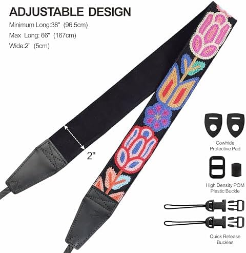 Padwa Lifestyle Colorful Crochet Camera Strap - 2" Full Grain Leather Ends Camera Straps for Photographers, Vintage Woven Cotton Soft Suede Fabric Padded Strap with Quick Release fits All Cameras - Image 6