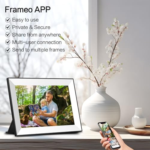 Frameo WiFi Digital Picture Frame 10.1 Inch, IPS HD Touch Screen Smart Electronic Photo Frame, Auto-Rotate Slideshow, Load Photos from Phone via App, Digital Picture Frames Gift for Family - Image 3