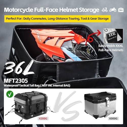Rhinowalk 36L Waterproof Motorcycle Tail Bag Combo - Hard Shell Top Case with 22L Shockproof Camera Insert for DSLR/Drone Gear - Modular Photography & Travel Luggage (36L Tail Bag) - Image 3