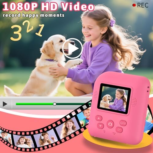 Okaloka Kids Instant Print Camera Toys,1080P HD Toddler Digital Video Camera,Christmas Birthday Gifts for Girls Boys Age 3-12 Year Old - TF Card Included (Red) - Image 3