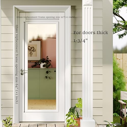 22" x 64" Entry Door Double Glazed Tempered Glass Replacement with Enclosed Shutters - Frame Size, 1-Lite Clear Tempered Glass Insert Kit, Privacy, Easy Installation and Maintenance, White - Image 2