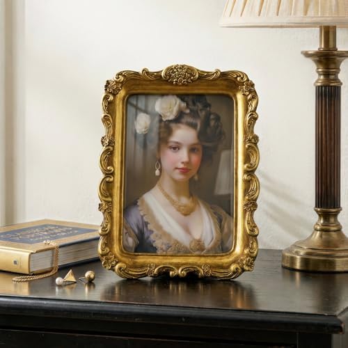 Cuspin 6x8 Picture Frame Gold Vintage Ornate Floral Antique Photo Frame - Image 3