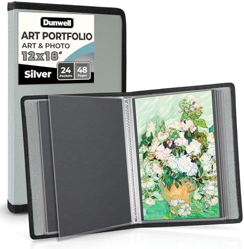 Dunwell 12x18 Art Portfolio Binder, 24-Sleeve, Mounting Paper, Silver by Dunwell