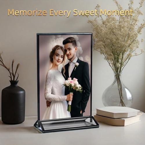 5x7 Inches Clear Picture Frames 6 Pack Acrylic Sign Holders, Double-sided Menu Stands Wedding Table Numbers Holders, Table Top Display Sign Stand Plastic Flyer Holder Vertical Photo Stand, Black - Image 3