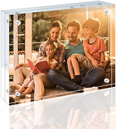 Egofine 5x7 Acrylic Frame, 20mm Thicker Frameless Clear Picture Frame, Double Sided Magnetic Picture Frame, Free Standing Desktop Display by Egofine