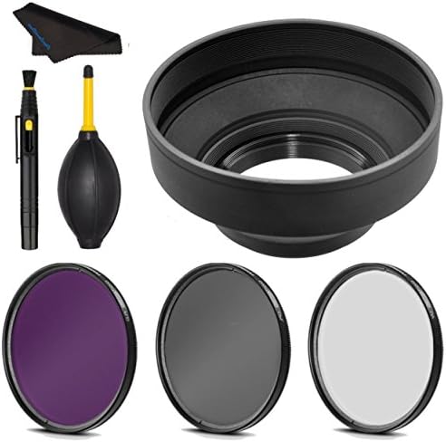 55mm Glass Filter Kit + Rubber Collapsible Lens Hood for Nikon AF-P DX NIKKOR 18-55mm F3.5-5.6G VR Lens, 55 mm Polarizing Filter, 55mm UV Filter, 5mm Florescent Filter, Filter Pouch - Shop Smart! by Unknown