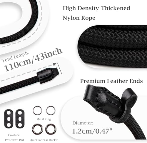 VOVMOEYA Nylon Braided Camera Rope Strap, Camera Neck Shoulder Strap with O-Ring for DSLR & Mirrorless Camera - Black - Image 3