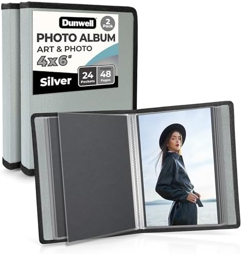 Dunwell 4x6 Photo Album & Art Portfolio Book, 48 Pages, Silver 2-Pack by Dunwell