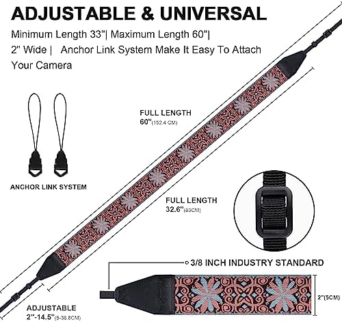 Camera Strap, Jacquard Weave 2" Shoulder Neck Straps for All DSLR Cameras Men Women Photographers - Image 3