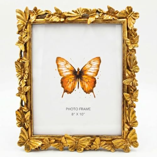 Gold 8X10 Vintage Picture Frames Golden Butterfly Elegant Retro European Design, Antique Photo Frame for Wall Hanging and Tabletop Display, Retro Design Home Decor by Yanoayimo