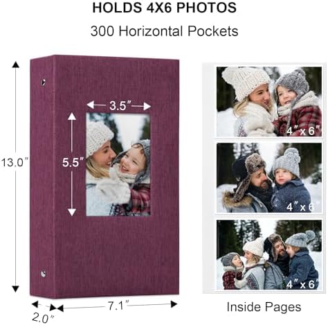 Vienrose 4x6 Photo Album,300 Pockets,Linen Cover with Window,Purple - Image 6