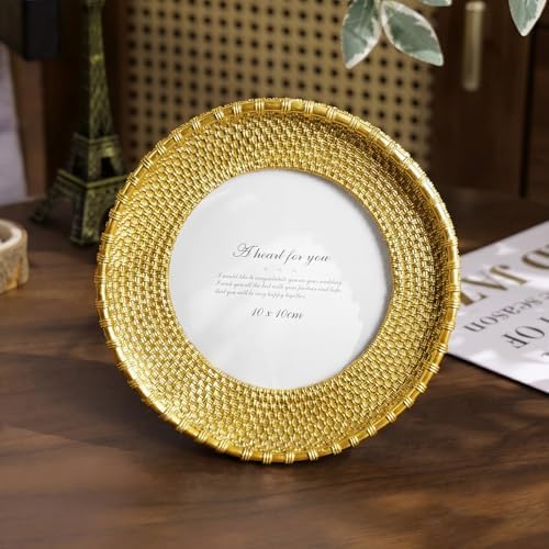 Cuspin 4x4 Gold Picture Frame Round Vintage Woven Circle Photo Frame - Image 4