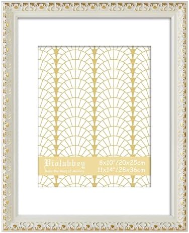 VIOLABBEY 11x14 Picture Frame Antique White and Gold, Ornate Vintage Frame by violabbey