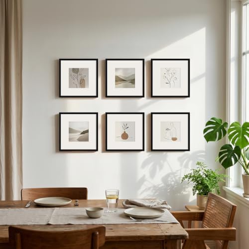 10x10 Picture Frame Set of 6 with Plexiglass, Display Pictures 8x8 with Mat or 10x10 Without Mat for Tabletop Display and Wall Mounting, Black - Image 4