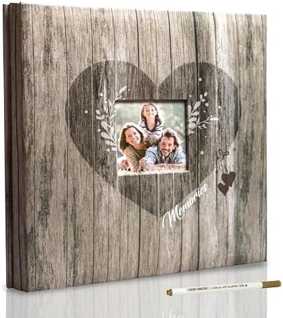 Holoary Self Adhesive Page Scrapbook Photo Album with Metallic Pen for 3x5 4x6 5x7 6x8 8x10 Hand Made DIY 40 pages Albums, Printed Kraft Paper Cover Memory Book (Wood Grain with Window) by Holoary