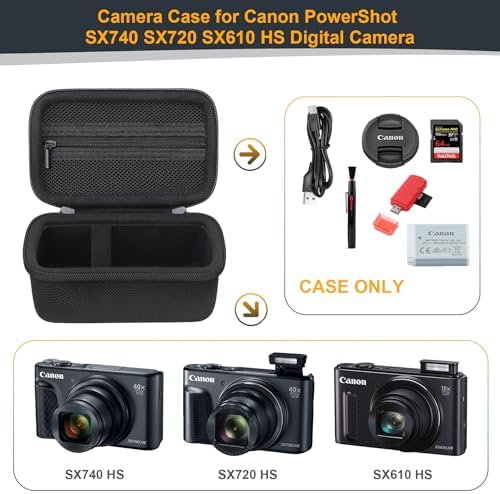 RAIALL Camera Case for Canon PowerShot SX740/ SX730/ SX720/ SX710/ SX620/ SX610 HS Digital Camera, SX740/ SX730 Vlogging Camera Travel Hard Bag, Mesh Pocket for Battery, SD Card and Cable, Black - Image 3