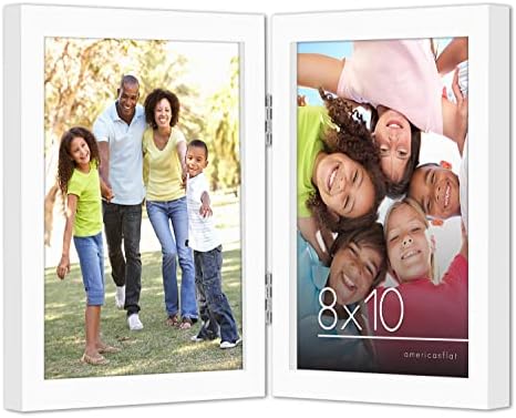 Americanflat Hinged 8x10 Picture Frame with Shatter-Resistant Glass - Double Picture Frames with Engineered Wood - Signature Collection - Photo Frame for Tabletop Display - White by Americanflat