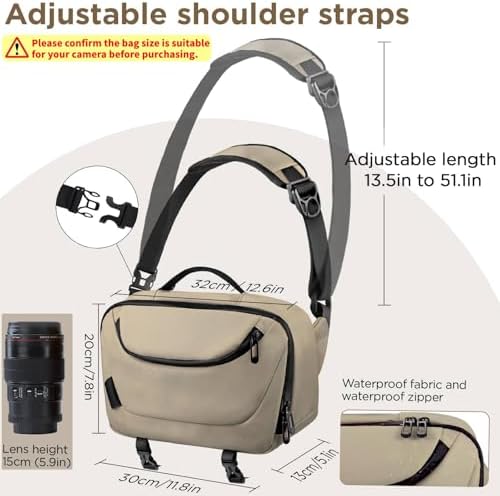 TAAOKA Camera Sling Bag,Waterproof Camera Case with Tripod Holder,Lightweight DSLR/SLR/Mirrorless Camera Bags Crossbody for photographers-Coffee - Image 5