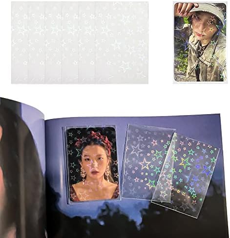 100 Packs Laser Star Photocard Sleeves Kpop 200 Microns Ultra Thick Sleeves Idol Photo Cards Protector Trading Cards Shield Cover (New Star-Shape Laser, Unsealable) by Baskiss