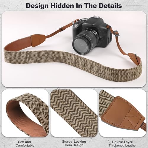 Universal Camera Strap - Camera Neck Strap, Adjustable Shoulder Straps Compatible with Canon, Fujifilm, Nikon, Olympus, Panasonic and other SLR and mirrorless cameras - Khaki and Black Stripes - Image 5