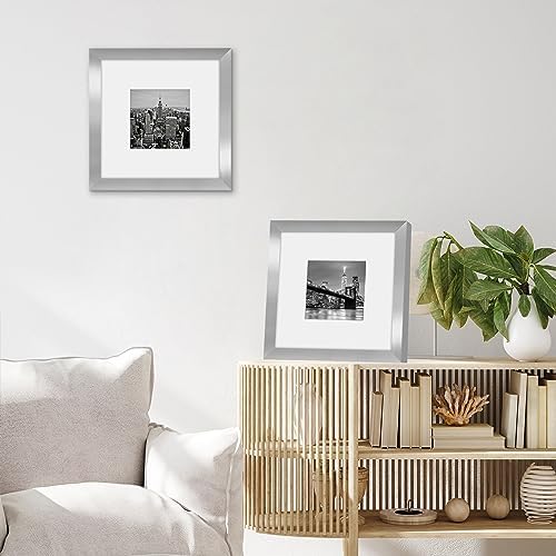 Americanflat 8x8 Picture Frame - Matted to 4x4 - Engineered Wood - Silver - Image 2