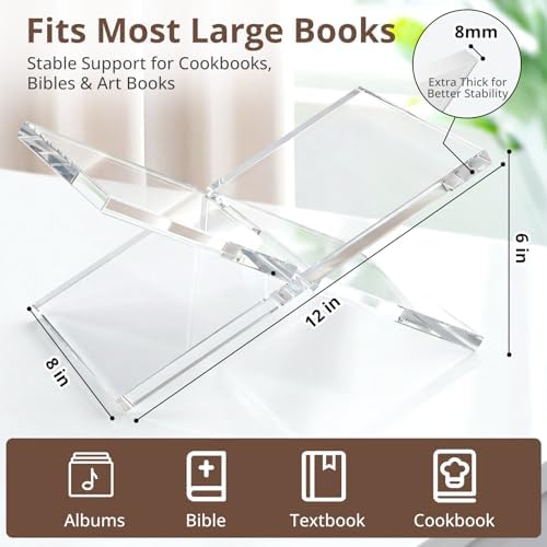 Acrylic Book Stand 12×8×6, Clear 8 mm Thick Book Holder & Display Stand for Cookbooks, Bibles, Art Books, Recipe Books, Photo Albums, Desk Reading & Coffee Table Décor - Image 5
