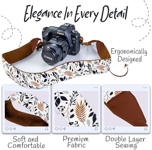 Art Tribute Camera Strap - Shoulder, Crossbody & Neck Camera Strap for Photographers, Fits All Cameras, Canon Nikon Sony Fujifilm, Padded Strap W/Quick Release, Embroidered Cotton & Leather Ends - Image 3
