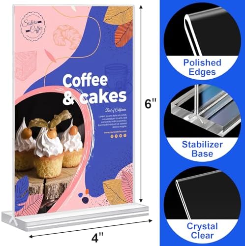 Acrylic Sign Holder 4x6 Vertical Plastic Signs Acrylic Frame Display Signs Table Stand Bulk 6 Pack - Image 2