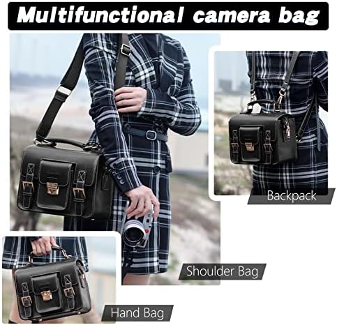 Cwatcun Vintage Leather Camera Bag, 3-in-1 Crossbody/Backpack/Sling Case - Image 5