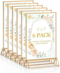 EHWINE 6 Pack Acrylic Sign Holder 5 x 7, Double Sided Gold Picture Frame Stand up Table Top Sign Holders, Clear Display Stand Menu Flyer Holder for Wedding Party by EHWINE