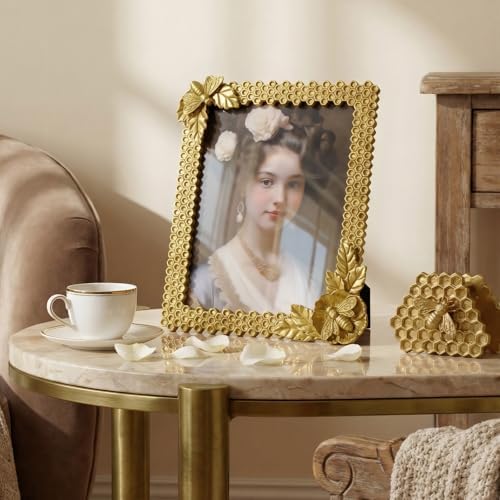 Cuspin Gold 8x10 Picture Frame Bee Floral Honeycomb Vintage Resin Frame - Image 3