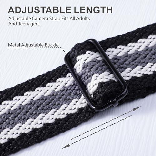 Padwa Lifestyle Extra Long Adjustable Camera Strap for Photographers - 2" Wide Full Grain Cowhide Leather Ends Camera Straps with Quick Release for All Cameras,Binoculars(Stripe Gray Black White) - Image 4