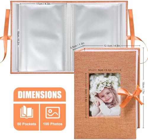 Photo Album 4x6 100 Pockets, Slip-in Picture Albums, Linen Cover Top Loader Vertical Pockets Albums for Baby, Kids Boy Girls, Wedding, Family, Anniversary, Orange - Image 2