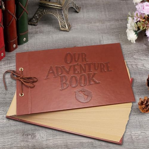 Adventure Book Handcrafted 11.92 x 7.62" Leather-Bound Scrapbook with 80 Pages, Embossed Lettering, Inspired by 'Up', Ideal for Photos, Weddings&Travel Memories Gift Box Included (Leather Scrapbook) - Image 2