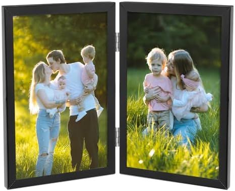 Golden State Art 4x6 Double Picture Frame with Real Glass, Hinged, Black by GoldenStateArt