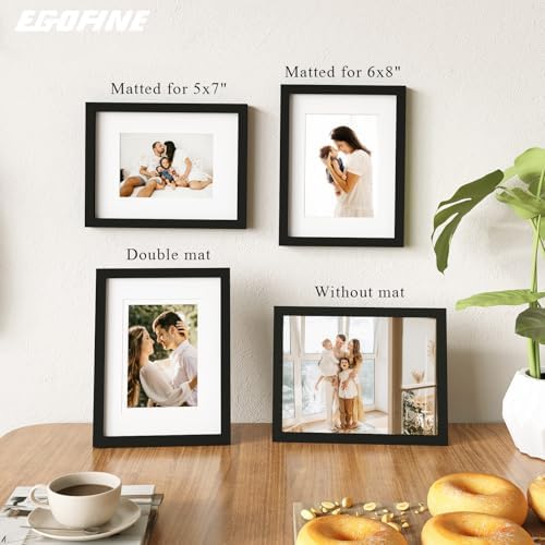 Egofine 9x12 Picture Frames Set of 4, Made of Solid Wood Covered by Plexiglass 5x7 and 6x8 with Mat or 9x12 without Mat, for Table Top Display and Wall Mounting Photo Frame Black - Image 5