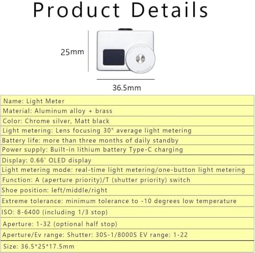 Camera Set-top Reflection Light Meter, Light Meter for Cameras, Real-time Metering and 1-Button Metering, Adjustable Hot Shoe Position & 30° Reflected Metering, for Vintage Camera Exposure Control - Image 5