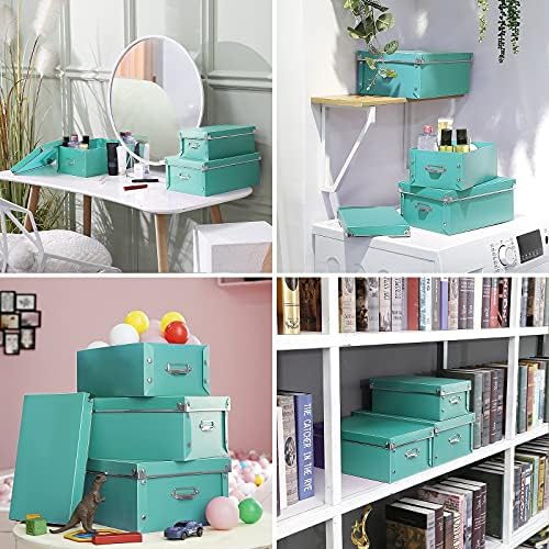 SEEKIND Storage Bins with lids, Water-Proof Storage Box Sets with Handles,Multiple Sizes Foldable Plastic Storage Organizer for Clothes,Cosmetic,Photos(Cyan) … - Image 3