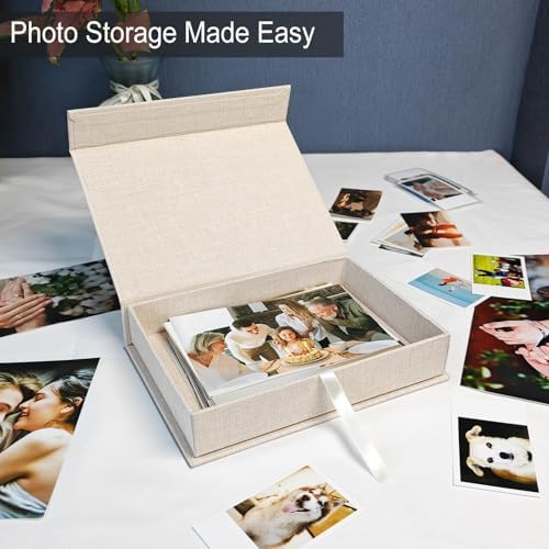 5x7" Archival Photo Storage Box with Lid – Stackable Memory Keepsake Organizer for Photos, Certificates, Jewelry & Scrapbooking Supplies, Photo Cases and Postcard Keeper Storage Container Box Beige - Image 4