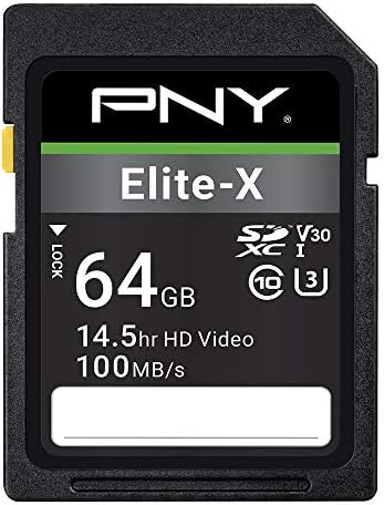 PNY 64GB Elite-X C10 U3 V30 SDXC Flash Memory Card, UHS-I, 4K UHD by PNY