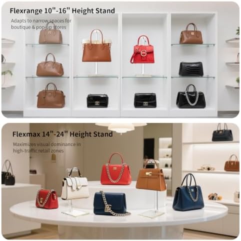 2Pcs Purse Display Stands, Height Adjustable10"-16"+14"-24", Acrylic Handbag Stands for Display, Clear Holder for Purse Evening Bag Clutch, Bag Table Rack, Purses Hanging Organizer for Closet Retail Vendor - Image 6