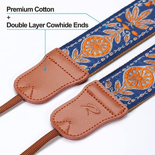 Padwa Lifestyle Camera Strap - 2" Cowhide Leather Head Cotton Camera Straps for Photographers,Adjustable Neck Shoulder & Crossbody Embroidered Cotton Padded Strap for ALL DSLR/SLR Cameras - Image 2