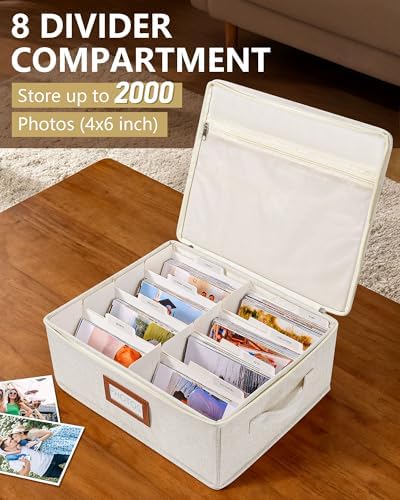 HULISEN Photo Storage Box, Photo Organizer for 2000 4x6 Pictures, Beige - Image 2