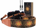 Padwa Lifestyle Yellow Sun God Camera Strap - 2" Full Grain Leather Ends Camera Straps for Photographers, Vintage Embroidered Cotton Soft Suede Fabric Padded Strap Quick Release fits All Cameras by PadwaLifestyleCameraStrap