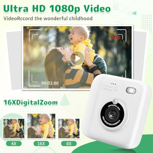 Instant Print Camera for Kids, Christmas Birthday Gifts for Girls Boys, 1080P Instant Digital Print Cameras for Toddler,Portable Toy for 4 5 6 7 8 9 10 Year Old Girl with 32GB SD Card，White - Image 4