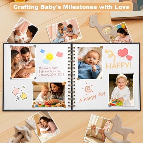 Scrapbook Photo Album Linen Cover, 8 x 8 Inch Hardcover Kraft White Pages Memory Book, for Travel Wedding Guest Book Christmas Baby Shower (40 Sheets/ 80 Pages,Black) - Image 4